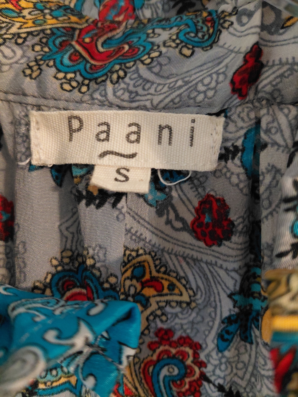 Paani Boho Paisley Dress Gray Blue Red Tiered Midi Cottagecore Small - Picture 3 of 8